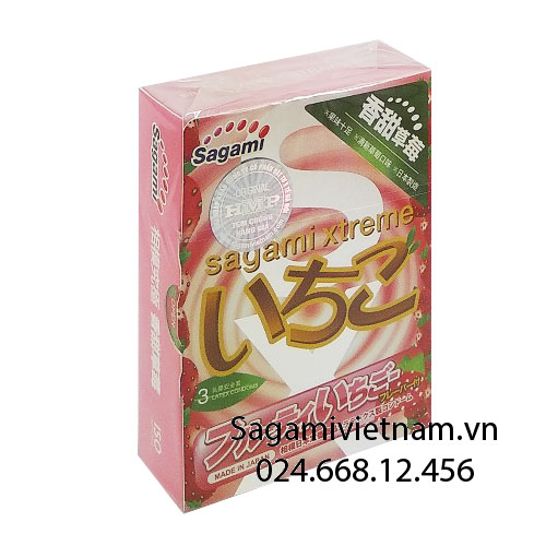 Bao cao su Sagami Xtreme Strawberry 3 chiếc, hương dâu tăng kích thích