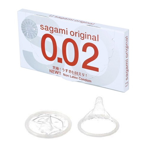 Bao cao su Sagami 0.02 - Hộp 2 chiếc, siêu mỏng cao cấp chỉ 0.02mm cảm giác chân thật, truyền nhiệt nhanh ôm sát